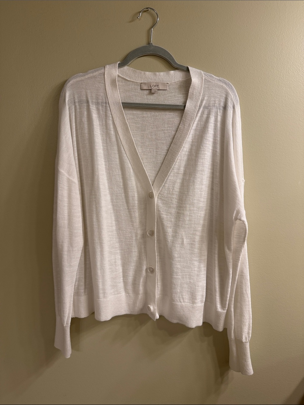 LOFT Cream V-Neck Button Front Cardigan